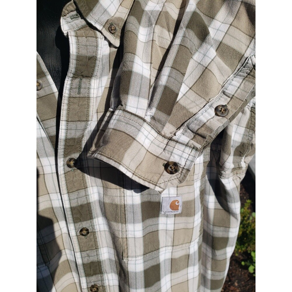Carhartt Shirt Mens 2XL Green Plaid Loose Fit Long Sleeve Button Up 100% Cotton - Picture 8 of 14